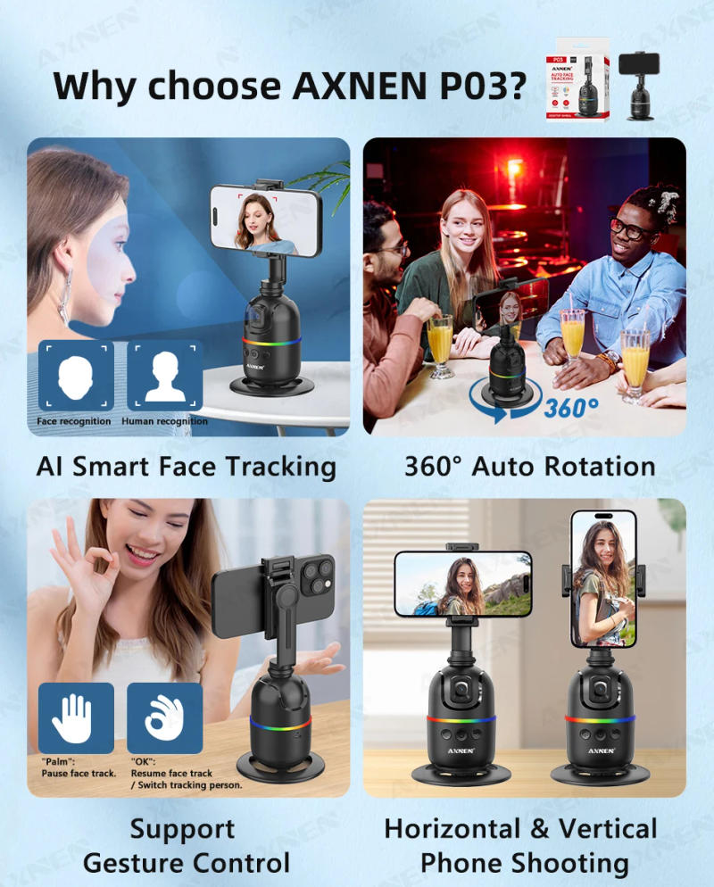 Description Picture 5 of itemSmart Auto Face Tracking Desktop AI Gimbal for Smartphone & Action Camera 360 Rotation Follow Focus Vlog Kit, Option with Tripod