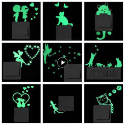 Luminous Switch Stickers Glow In The Dark Decorative Sticker Kids Room Cartoon Cat Dog Fairy Star Pvc Wall Home Decoration 2023