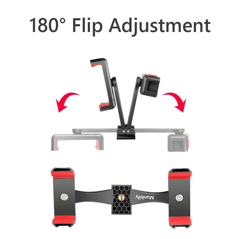 Description Picture 4 of item360° Rotatable Dual Cell Phone Holder Clip Clamp 4 Cold Shoe, 1/4'' Screw Tripod Monopod Selfie Stick Vlog Live Streaming Video