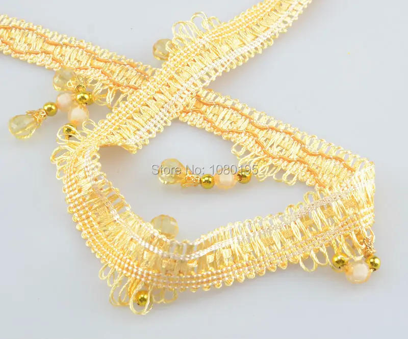 Description Picture 5 of item12M Length Curtain Lace Width Tassel Fringe Trim pumpkin Crystal Beaded Ribbon For Sewing Curtain Accessorie Lace Decoration