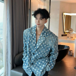 Fashion Men's 2024 Spring Autumn Suit Jackets Loose Padded Shoulder Casual Blazers Small Fragrant Trendy Long-Sleeve Suit Jacket