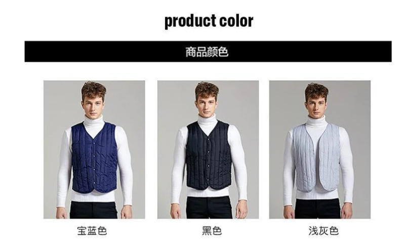 Description Picture 2 of itemMen' Sleeveless Solid Vest Smart Casual Jackets Winter Fashion Male Down Vests Coats Men Warm Waistcoats Plus Size Clothing 3XL
