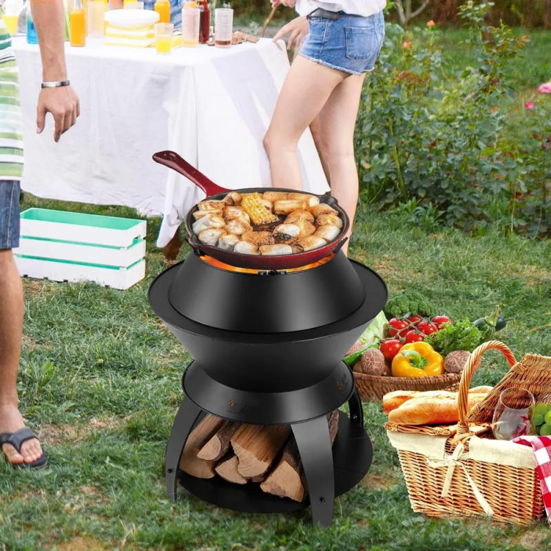 Description Picture 2 of item3-in-1 Smokeless Fire Pit, 20" Wood Burning Firepit w/Removable Wok Ring & Ash Pan, Heavy-Duty Fire Stove w/Second Burn,