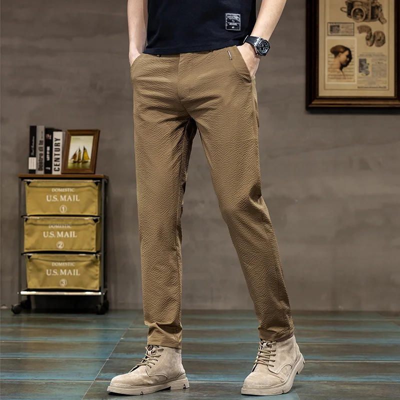 Description Picture 5 of itemThin Soft Summer Lyocell Fabric Casual Pants Men Elastic Waist Business Grey Black Khaki Korea Soft Trousers Male Dropship