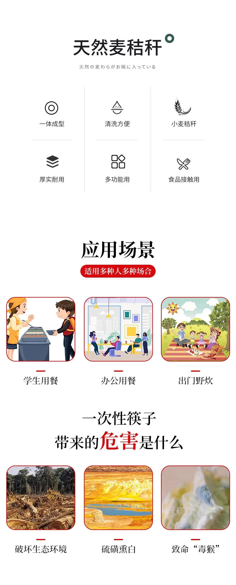 Description Picture 3 of itemWheat Straw Tableware 8 Piece Set Plate Knife Fork Spoon Bowl and Dish Outdoor Portable Tableware Set Camp Cooking Supplies