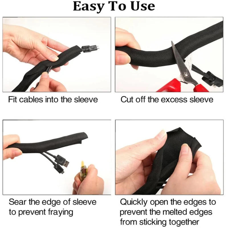 Description Picture 3 of item5-50mm Black Braided Cable Management Sleeves Wire Loom Tubing Cord Protector Self-Wrapping Automotive Harness PET Sleeve