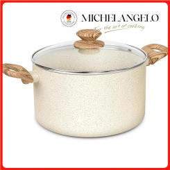 MICHELANGELO 6QT Non-stick Soup Pot with Lid Induction Cooking Pot Cream Coating Stock Pot with Wooden Double Handle Kitchenware