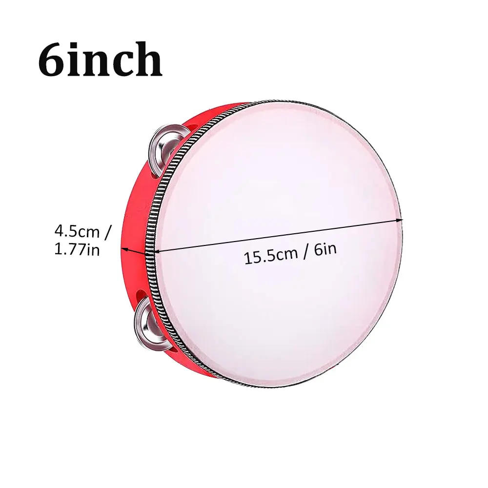 Description Picture 4 of item1Pc Red wooden hand-held tambourines in 4 sizes Single row metal tambourine For church parties Rhythmic percussion instruments