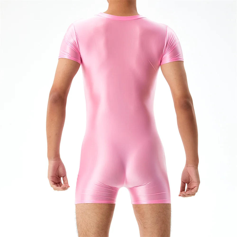 Description Picture 5 of itemSexy Men Undershirts Zipper Shorts Sleeve Seamless See Through Bodysuits Singlet Leotard Elastic Slip Sheer Jumpsuits Underwear