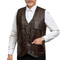 Men Fall Winter Vest Faux Leather Thick Plush Vest Coat Sleeveless Single-breasted Warm Windproof Mid-aged Men Father Waistcoat