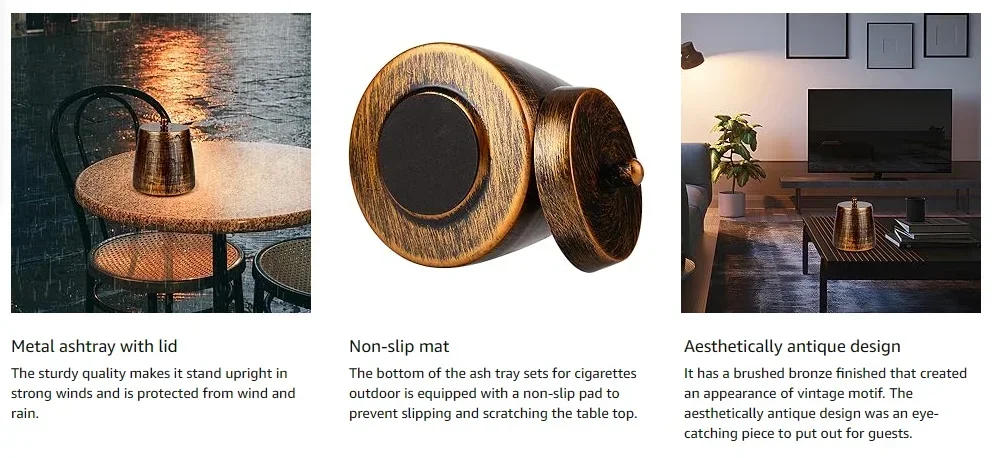 Description Picture 5 of itemOutdoor Ashtrays for Patio with Lid, Outdoor Ash Tray Sets for Cigarettes Outdoor Stainless Steel Ashtray with Lid for Outside