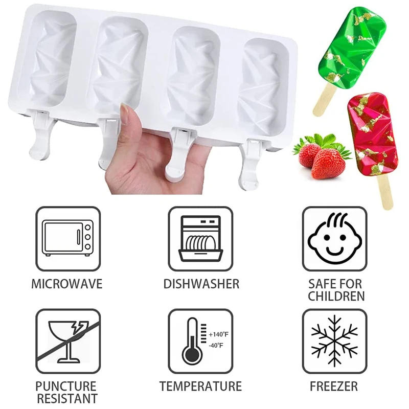 Description Picture 6 of item3/4 Cell DIY Silicone Ice Cream Mold Homemade Popsicle Maker Reusable Ice Cube Tray Mousse Dessert Ice Cream Mould Baking Tools