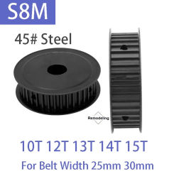 1pcs S8M Timing Pulley 45# Steel 10T 12T 13T 14T 15T Teeth Synchronous Wheel For Belt Width 20mm 25mm Bore 6mm - 15mm