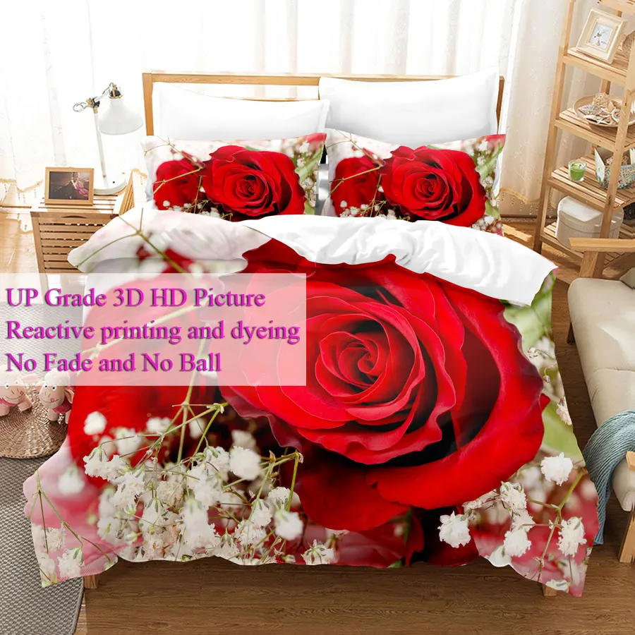 Description Picture 6 of itemRed Roses Duvet Cover Set Queen Size King Full 3D Bedding Sets Flower Pillowcase Quilt Linens Single Double Bed 220x240 200x200