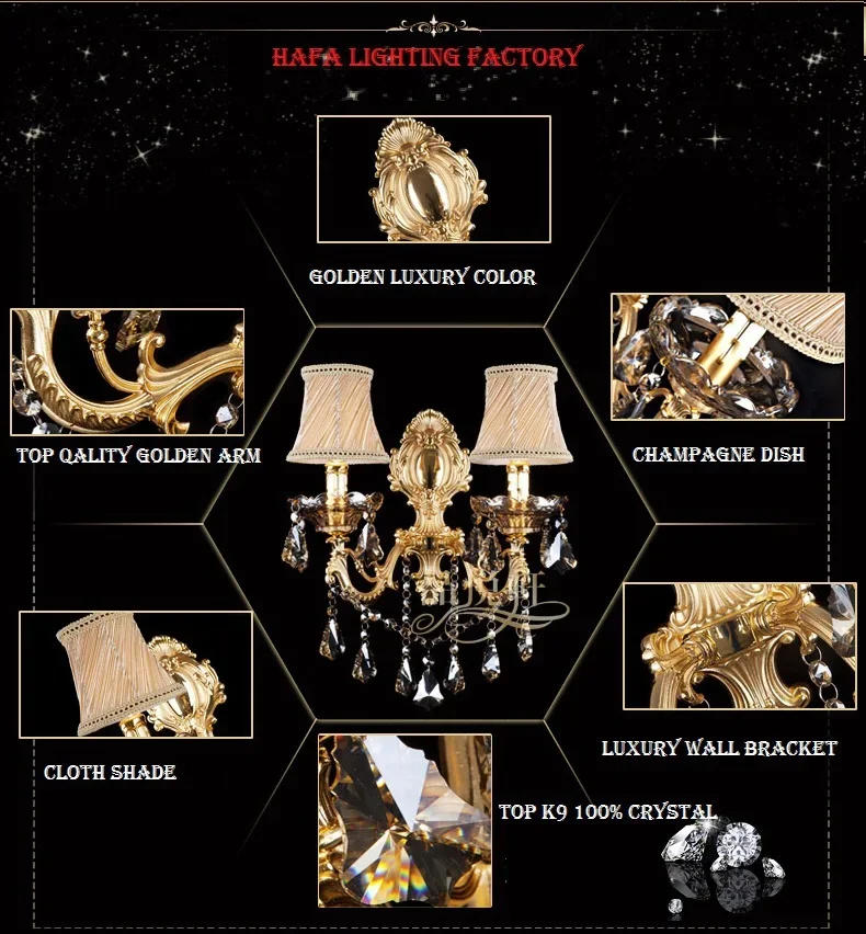 Description Picture 4 of itemFashion Crystal Wall Lamps LED Room Decor Background Sconce Lights Candle Wall Lamp Stair Lamp Bedroom Bedside Lamp Mirror Light