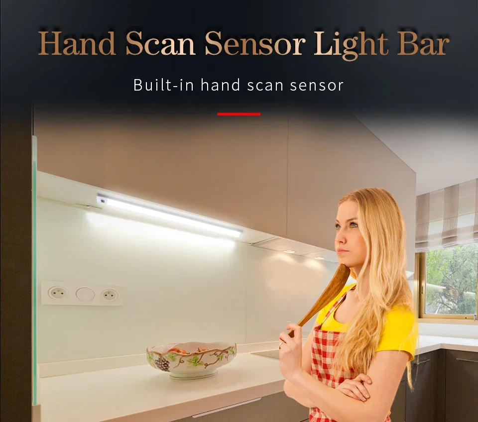 Description Picture 2 of itemUSB LED Bar Light Aluminium 30/40/50cm 3 Color Temperature Wall Lamp Hand Scan Sensor Switch Control Kitchen Closet Light