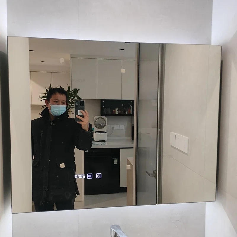 Description Picture 3 of itemCreative Solid Wood Smart Bathroom Cabinets Wall Mounted Anti-fog Mirror Cabinet Designer Home Furniture Bedroom Dressing Mirror