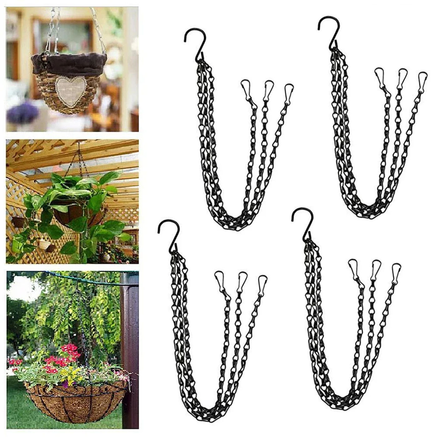 Description Picture 3 of item5 Size Rattan Hanging Basket Flower Pot Chain Hydroponic Plants Plant Grow Tools Garden Decorations With 3 Hooks