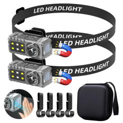 Powerful LED Headlamp Wave Sensor Camping Fishing Lantern USB Rechargeable Headlight with Magnet Warning Lamp Cap Clip Lights