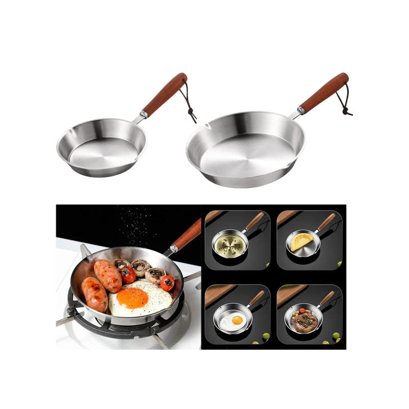 Description Picture 4 of itemKitchen Stainless Steel Fry Pan Cooking Eggs Sandwich Kitchen Cookware Wood Handle Butter Warmer Steak Grilling Pan for Home Rvs