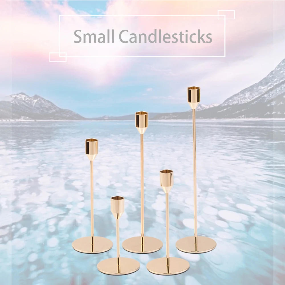 Description Picture 2 of itemMetal Small Candle Holder, Table Mini Candlestick for Wedding, Home Decoration Accessories, Black and Gold, 2 PCs/Set, 3 PCs/Set