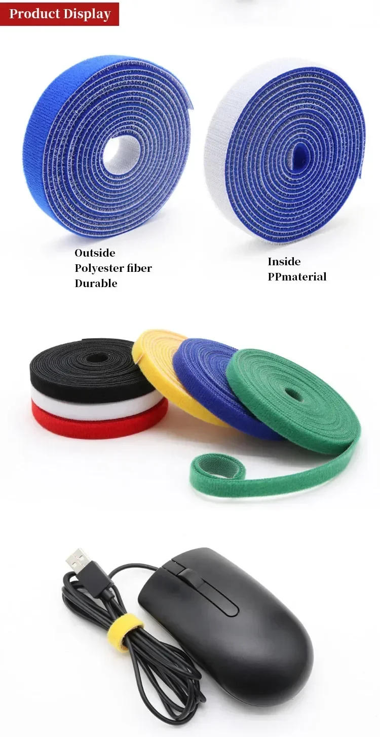 Description Picture 4 of item1~30Rolls Reusable Nylon Cable Ties 5 m/roll Self Adhesive Loop Bundle Clip Wire Organizer Management Cable Fastener Straps Tape