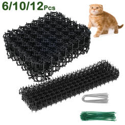 10/12Pcs Garden Anti-Cat Prickle Mat Cat Scat Mat with Ground Spikes and Cable Ties Keep Cat Dog Away Digging Repellent Mat