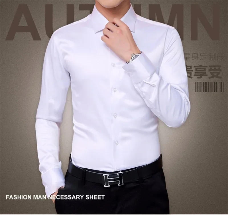Description Picture 2 of itemPlus Size 5XL 2023 New Men's Luxury Shirts Wedding Dress Long Sleeve Shirt Silk Tuxedo Shirt Men Mercerized Cotton Shirt