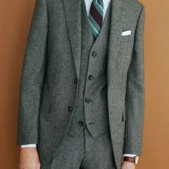 Tailored Smoking Grey Tweed Men Suit Groom Tuxedo Wedding Suits Slim Fit 3 Piece Formal Custom Prom Blazer Sets Terno Masculino