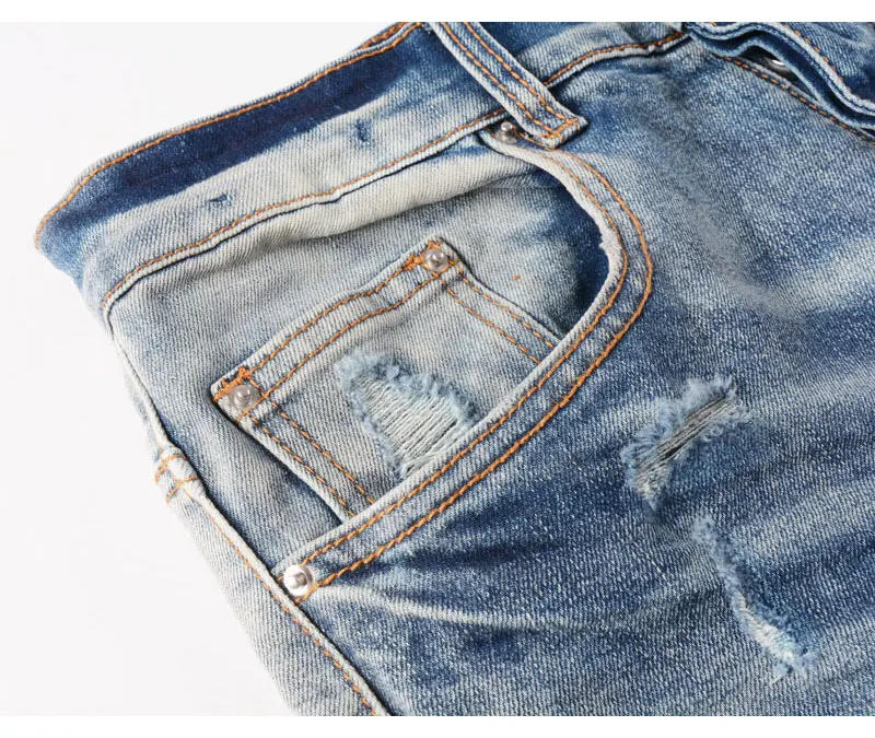 Description Picture 6 of itemTreetwear Fashion Men's High Quality Jeans Vintage Blue Elastic Tight Split Jeans Men's Punch Designer Hip Hop Brand Pants Hombr