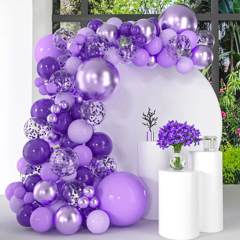 Description Picture 4 of itemPurple Balloons Garland Arch Kit Chrome Confetti Purple Balloons Wedding Birthday Graduation Party Decorations Kids Baby Shower
