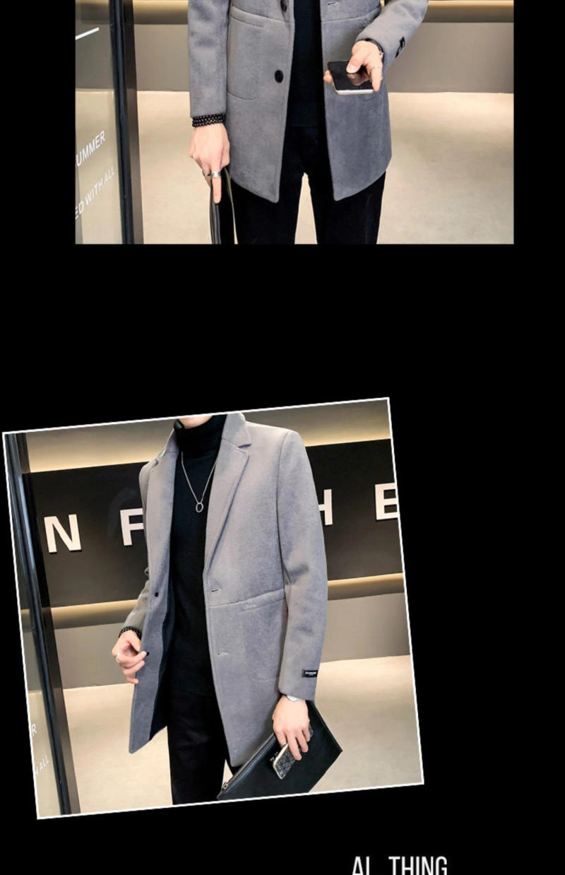 Description Picture 4 of item2023 Men's Windbreaker Jacket Autumn and Winter Wool Coat Pure Color Slim Fashion Long Woolen Large Size 4XL