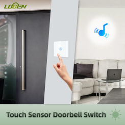 EU New Tempered Crystal Glass Panel 4 Color Wall Touch Sensor Doorbell Switch 1 Gang 1Way Blue Backlight No Neutral Wire