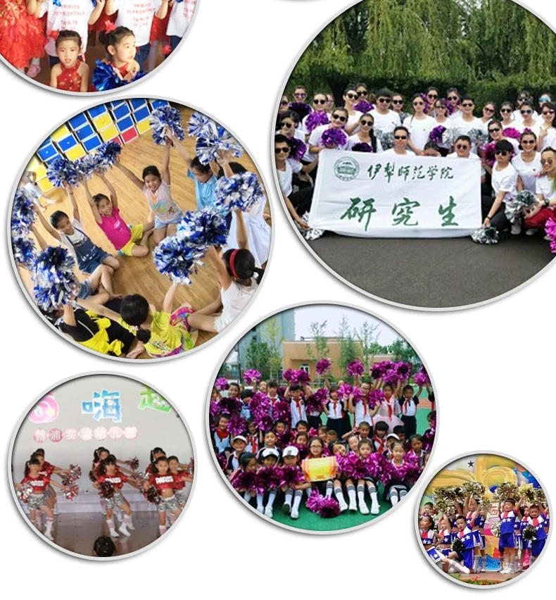 Description Picture 6 of itemColorful Handle Cheerleading Pom Poms Big Cheer Balls Silver Red Yellow Blue Hand Dance Pompoms Accessories for Women Girl Kids