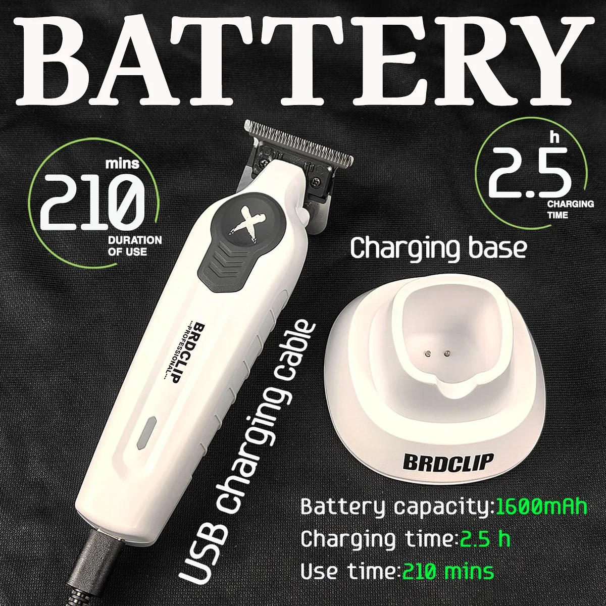 Description Picture 6 of itemProfessional Electric Hair Trimmer BRDCLIP  X Series White FA1T 7700RPM Hair Clipper for Man Carving DLC Blade Barber Shop Tool