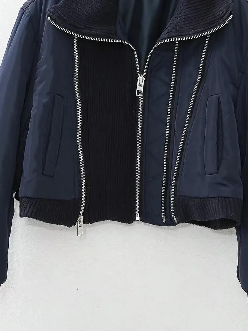 Description Picture 6 of itemTRAF Women 2024 autumn and winter new fashion zipper long sleeve bomber jacket stitching coat Outerwear Mujer