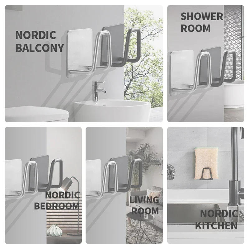 Description Picture 2 of itemKitchen Stainless Steel Sink Sponges Holder Self Adhesive Drain Drying Rack Kitchen Wall Hooks Accessories Storage Organizer 1/6