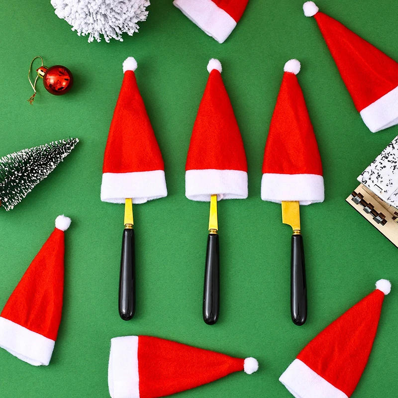 Description Picture 4 of item10Pcs Christmas Hats Mini Santa Claus Hat Lollipop Caps Wine Bottle Covers For Xmas Dinner Decoration New Year Party Supplies