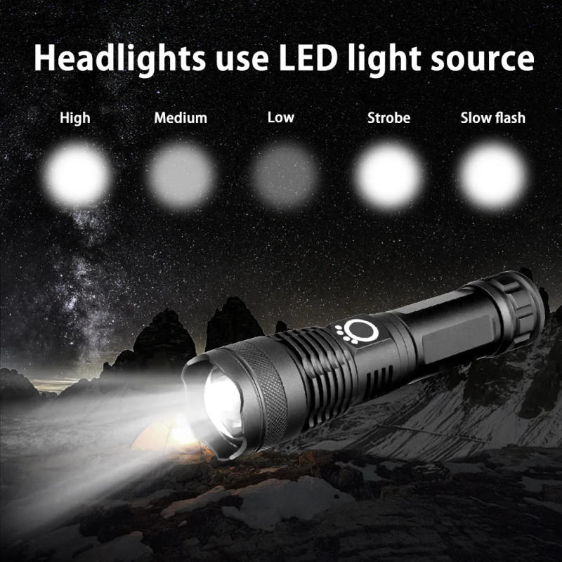 Description Picture 6 of itemUSB Rechargeable P50 LED Flashlight Torch Super Bright Rechargeable Zoom LED Tactical Torch 18650 or 26650 Battery Camp Lamp