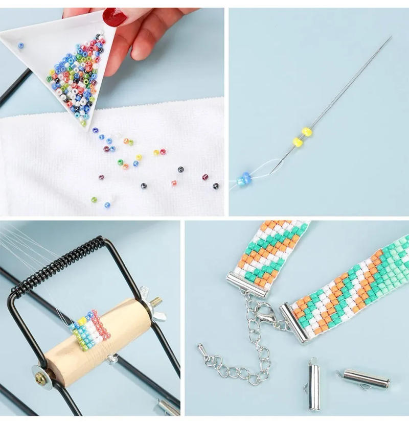 Description Picture 4 of itemWeaving Beading Loom Easy-to-Use DIY Tool with Elastic Band Charm Czech Glass Beads Needle for Bracelet Necklace Jewelry Makinng