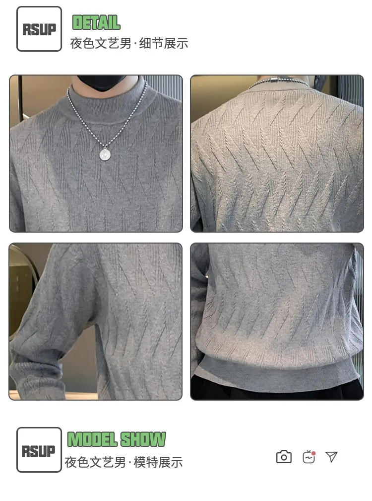 Description Picture 4 of itemMen's Sweaters Autumn and Winter Nmock-neck Warm Long Sleeve Pullover Outdoor Workout Casual Knitting Pullovers Tops D71