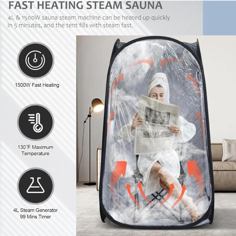Description Picture 2 of itemPortable Steam Sauna Tent with 4L 1500W Steamer, Foldable Chair Home Sauna Spa Tent for Detox Relaxation One Person Sauna Box