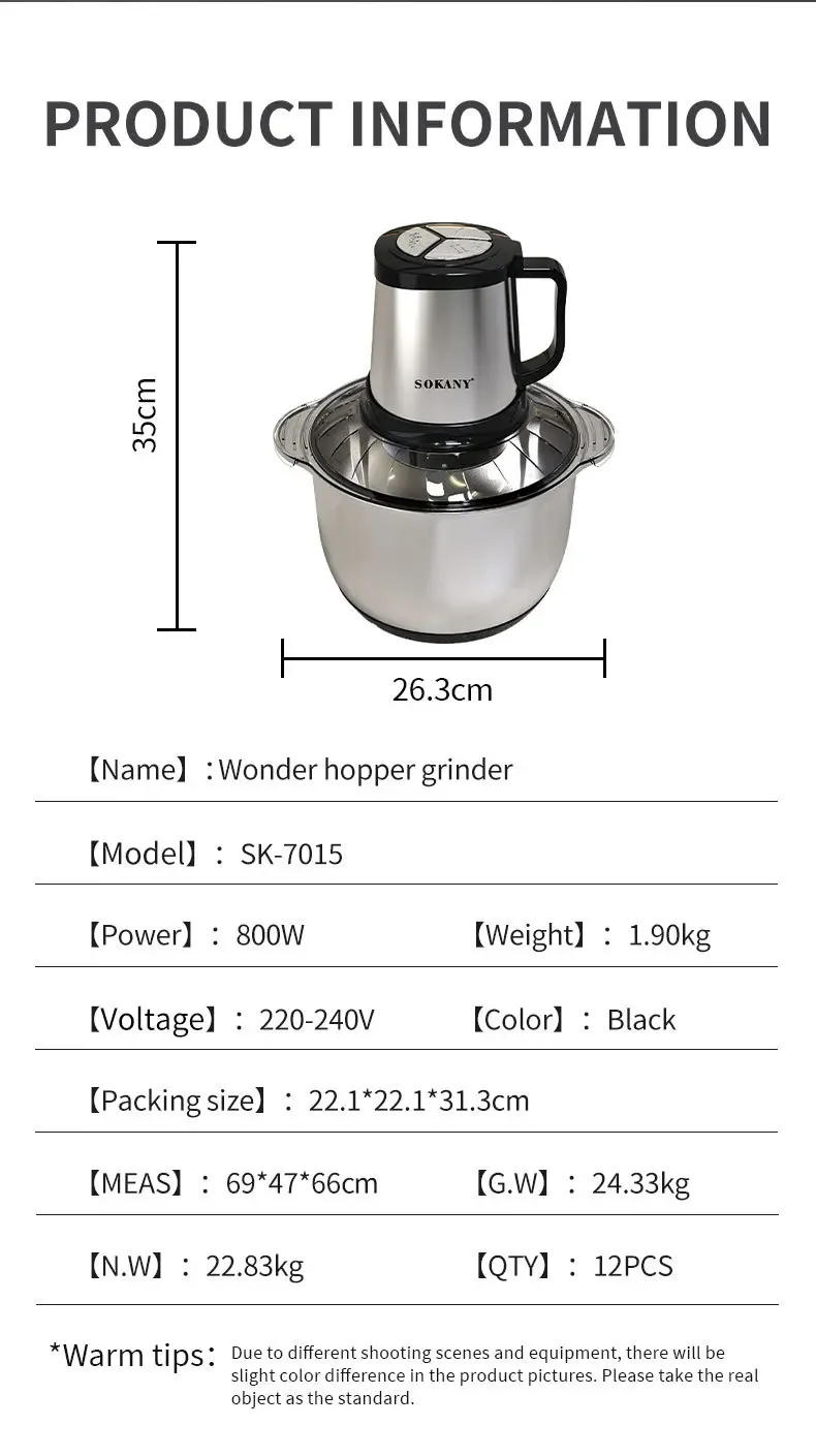 Description Picture 3 of itemHouselin 5-liters Meat Grinder, 800W Electric Food Processors for Baby Food, Meat, Onion, Vegetables, Fruits