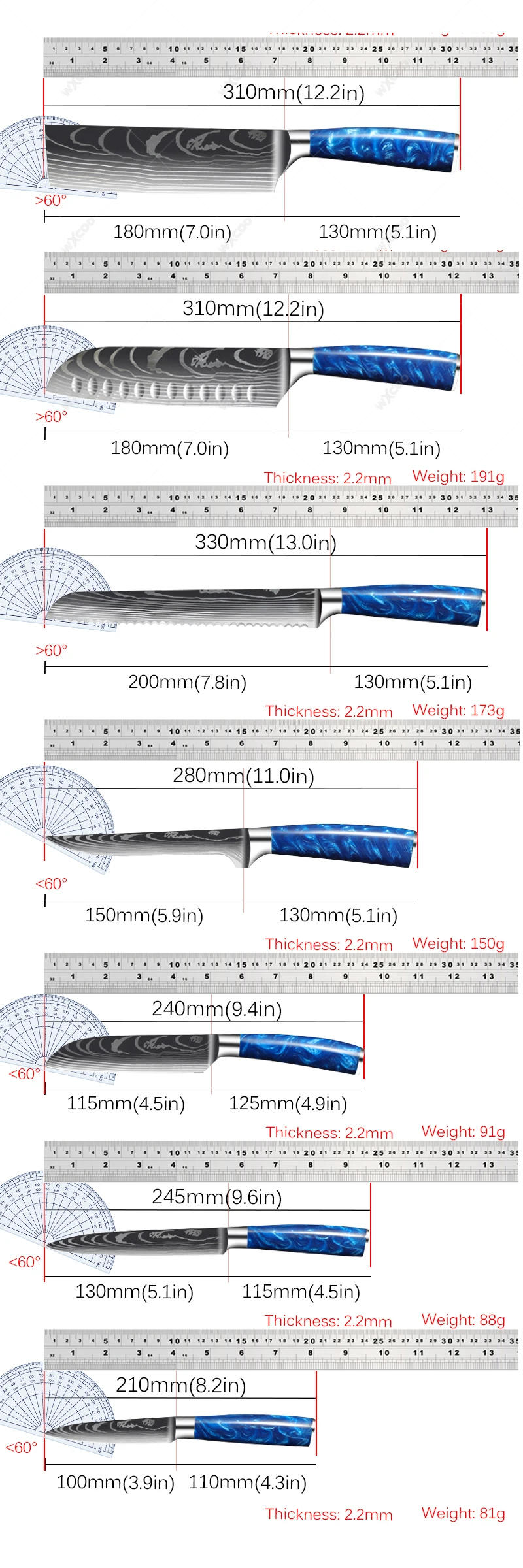 Description Picture 3 of itemDamascus Laser Engraved Chef Knife Set Santoku Knife Stainless Steel Kitchen Knives Multi-purpose Knives Cooking Tool