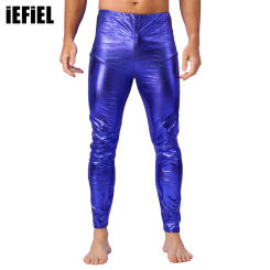 Mens Halloween Metallic Shiny Skinny Pants Elastic Waist Straight Pants Dance Leggings for Nightclub Carnivals