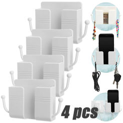 4/2/1pcs Wall Mounted Mobile Phone Holder Multifunction Holder Remote Control Storage Box Charger Hook Cable Charging Dock Stand