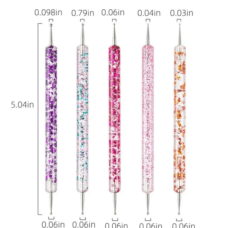 Description Picture 3 of item5Pcs Nail Art Dotting Pen UV Gel Brush Dual-ended Crystal Handle Drawing Painting Rhinestones Gems Pens Manicure Brush Tools