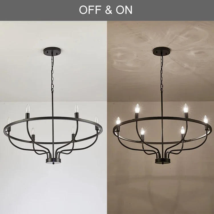 Description Picture 4 of item6 Heads Retro Iron Industrial Chandeliers Light For Living Room Light Rural Kitchen Cafe Restaurant Dining Room Pendant lights