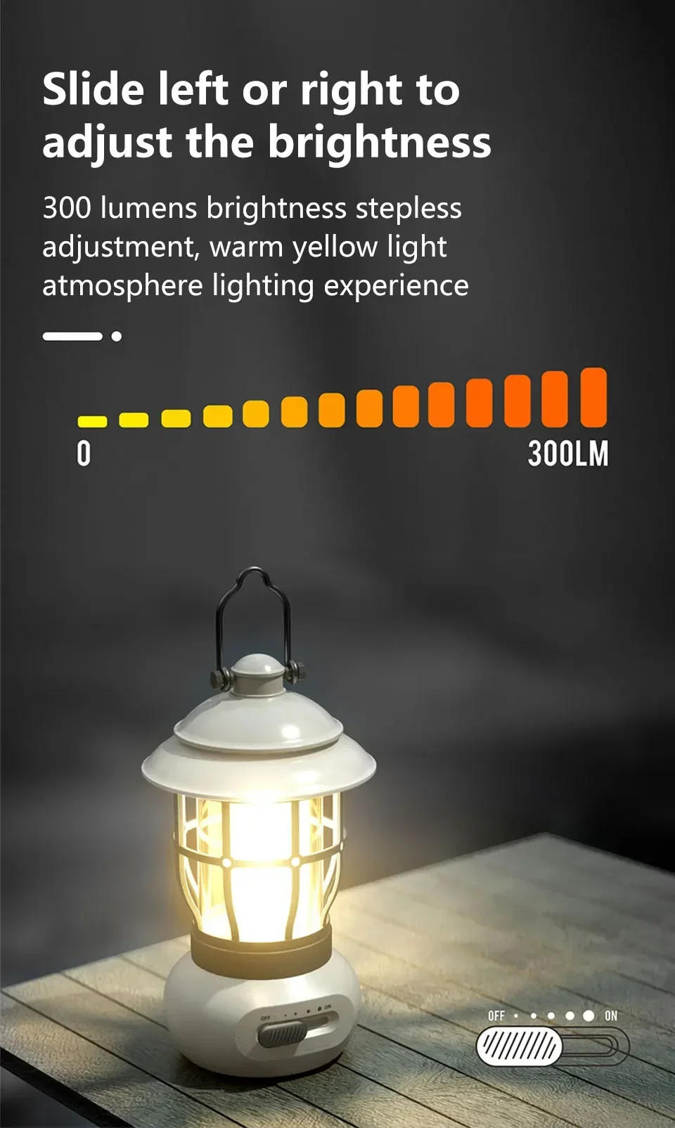 Description Picture 6 of itemOutdoor LED Camping Light Retro Rechargeable Tent Lamp Stepless Dimming COB Atmosphere Light for Camping Hiking Fishing Light