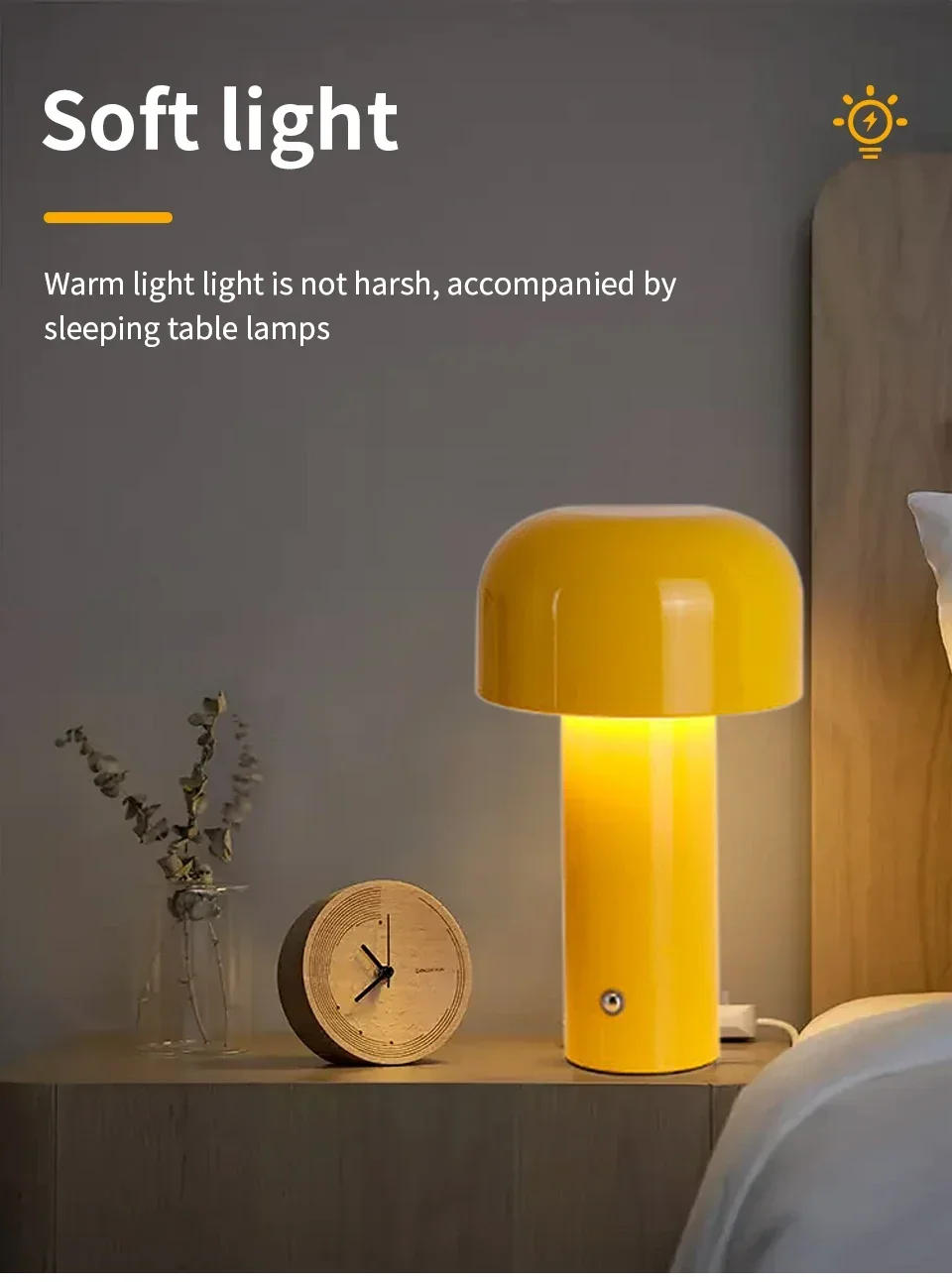 Description Picture 4 of itemCreative Mushroom Table Lamp Touch Switch 3 Colors Dimmable Desk Lamp Ambient Light Rechargeable Bedroom Restaurant Decor Lamp